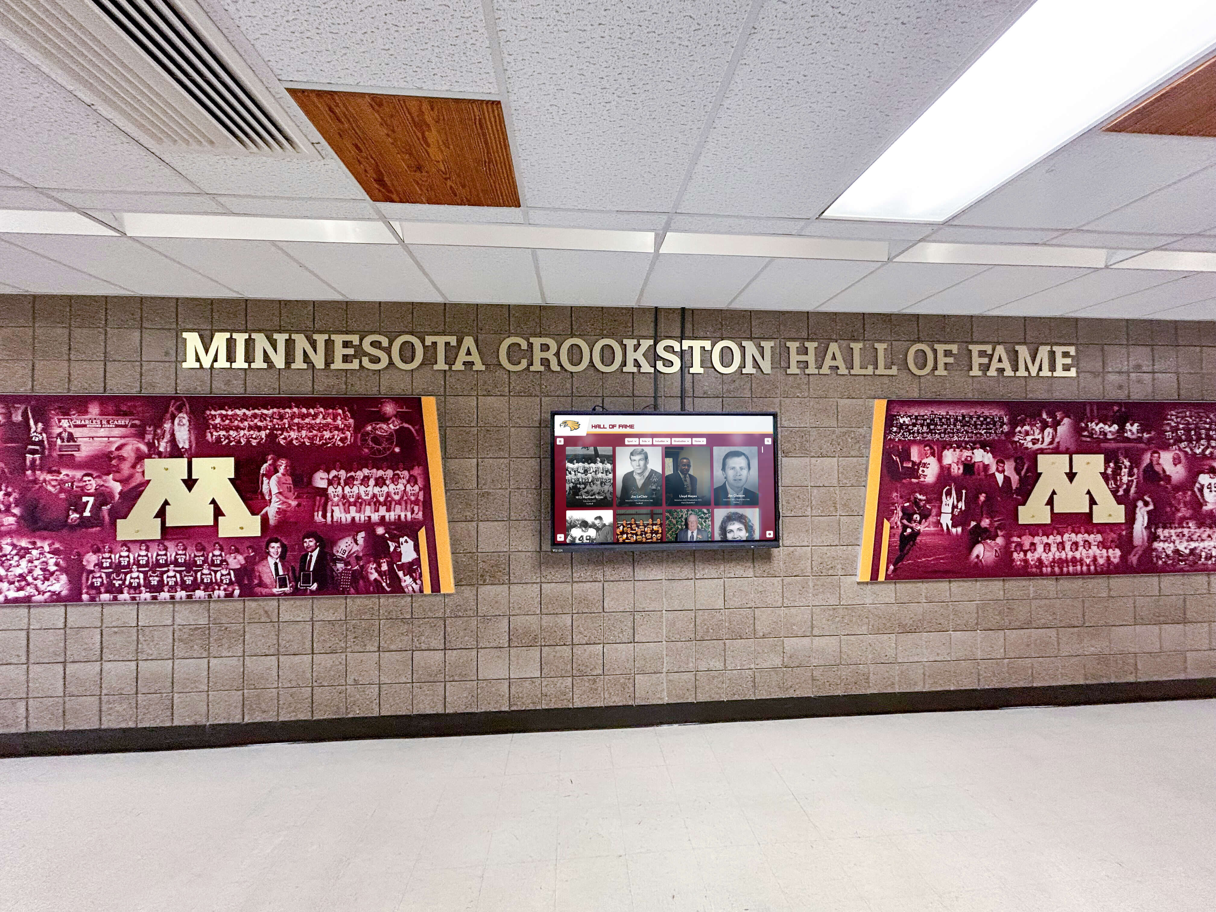 University hall of fame with digital recognition screen Recognition program display